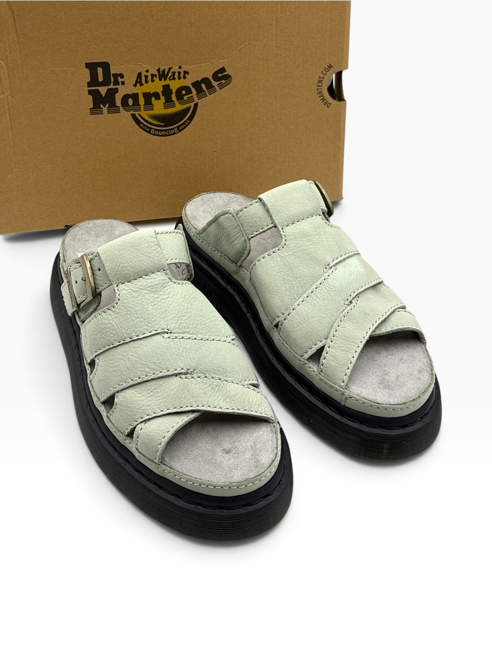 Dr. Martens Sage Green Maxxy Buttersoft Leather Strappy Platform Slides Size 9